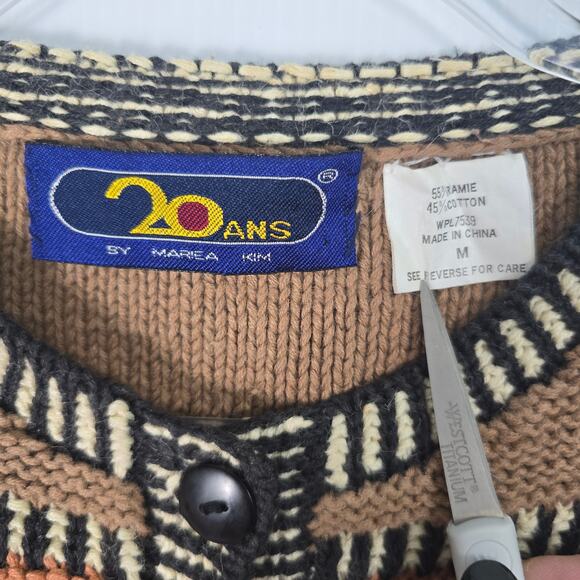 Vintage 90s 20 Ans Marisa Christina Safari Animal Knit Cardigan Sweater M - Picture 4 of 7